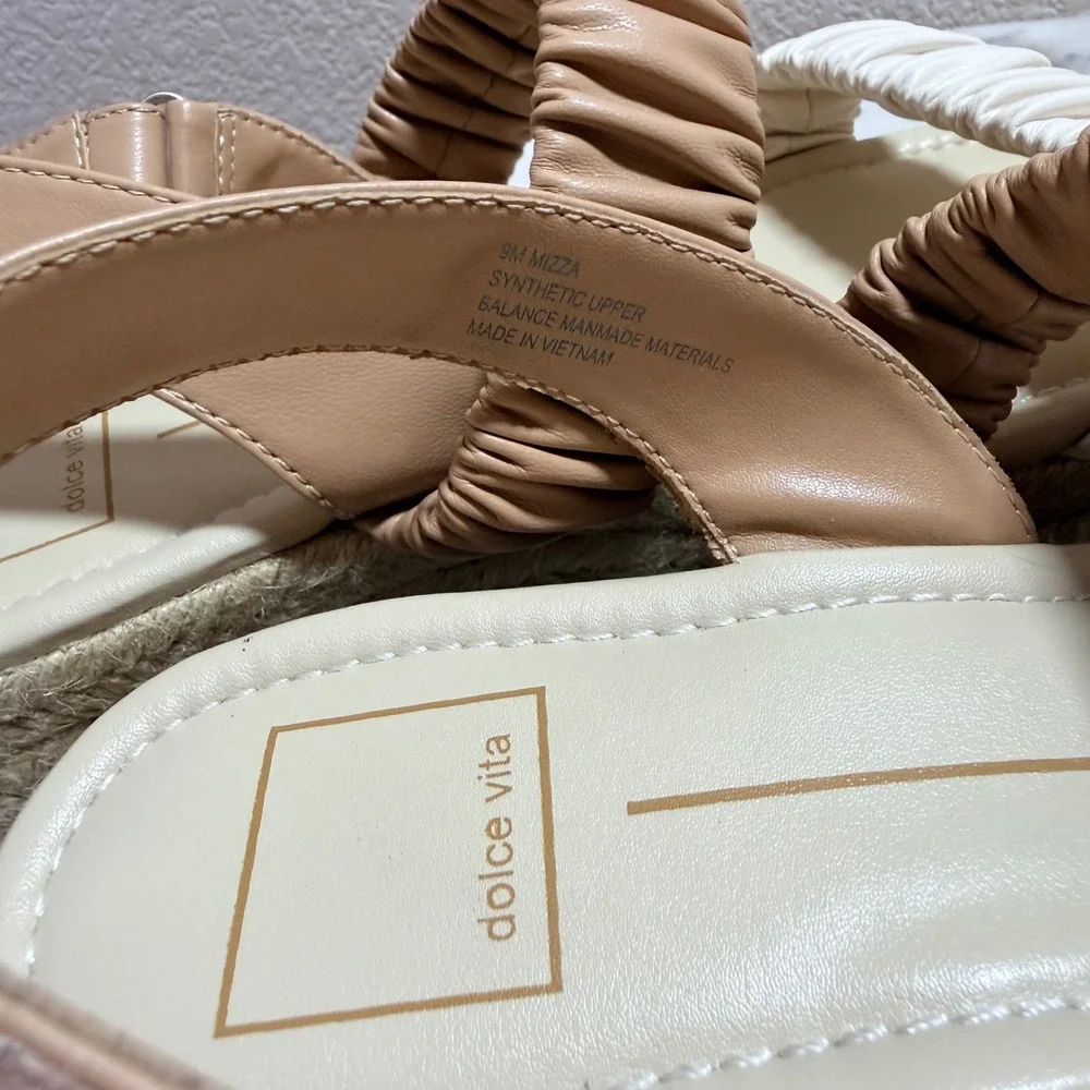 Dolce Vita Mizza Tan Cream Ruched Espadrille Platform Wedge Sandals Womens 9M